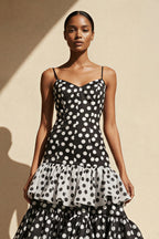 Robe longue black & white coupe sirène à volants - Harana