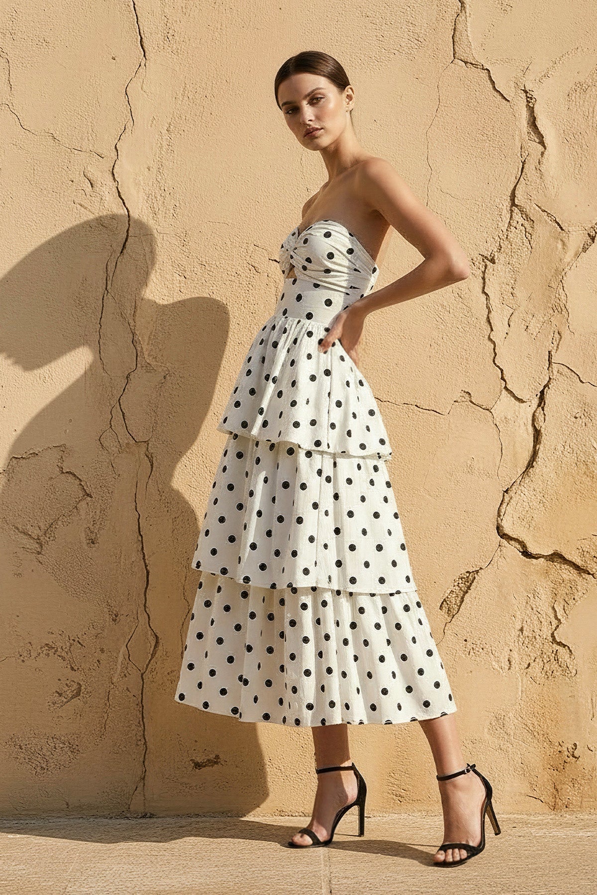 Robe midi ivoire à volants - Harana