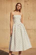Robe midi ivoire à fines bretelles - Harana