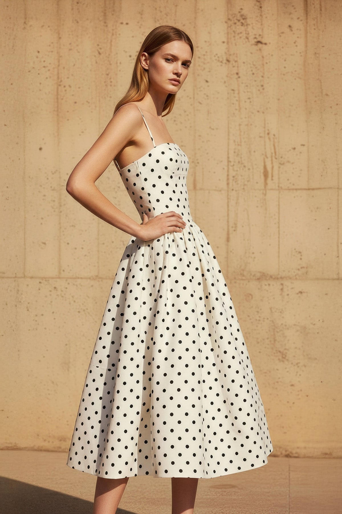Robe midi ivoire à fines bretelles - Harana