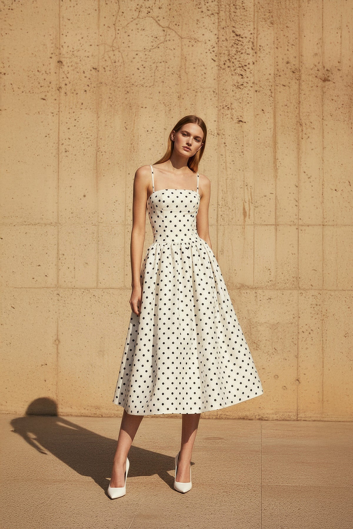 Robe midi ivoire à fines bretelles - Harana
