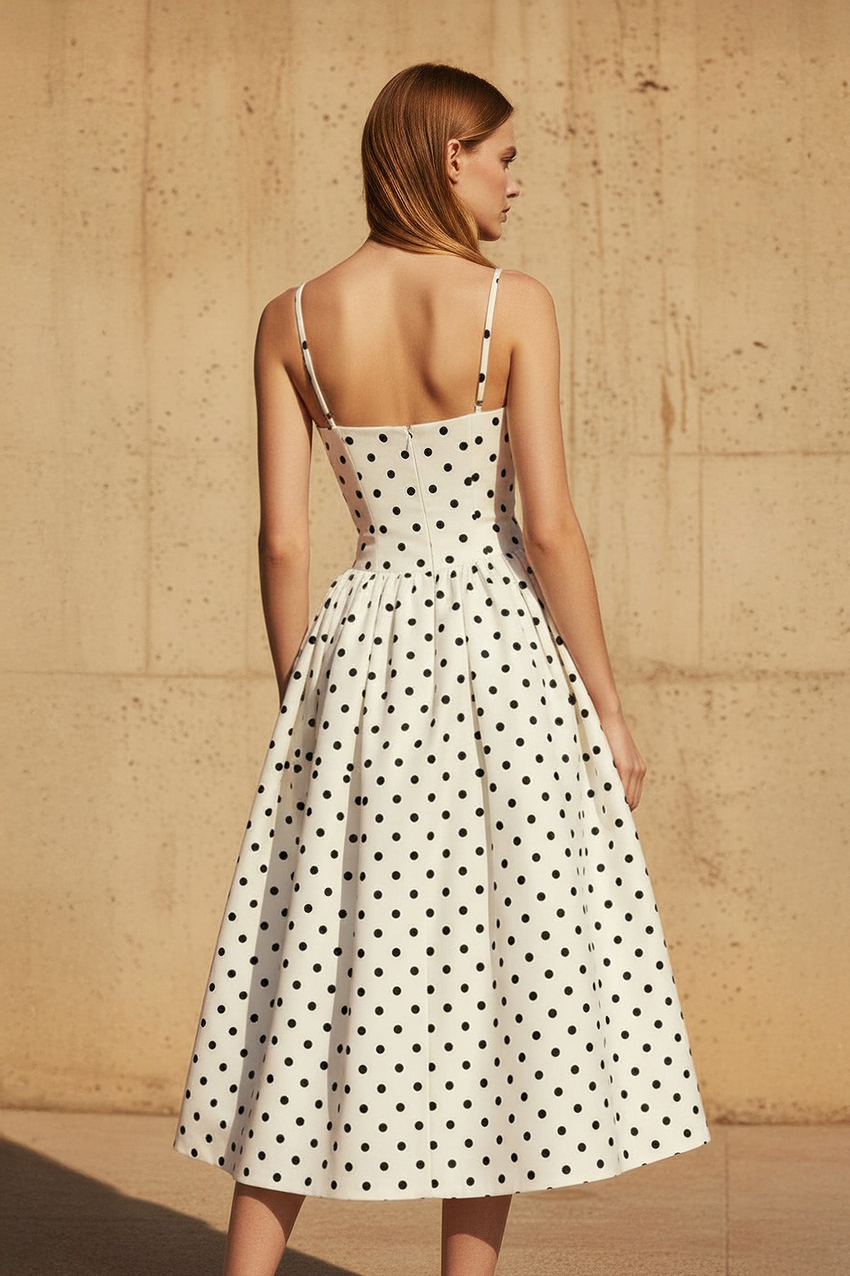 Robe midi ivoire à fines bretelles - Harana