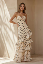 Robe longue ivoire bustier à volants - Harana