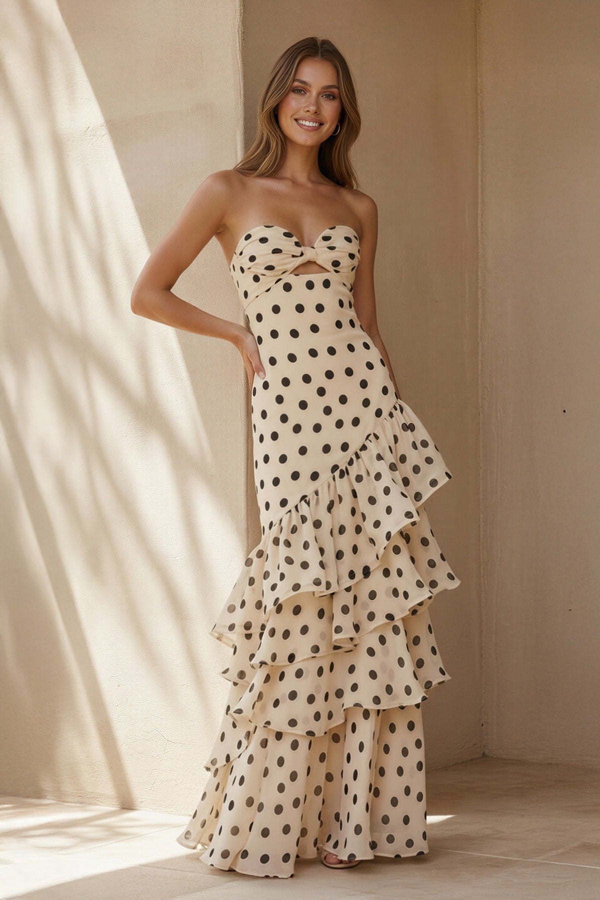 Robe longue ivoire bustier à volants - Harana