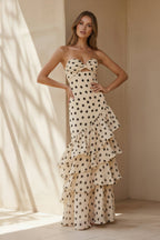 Robe longue ivoire bustier à volants - Harana