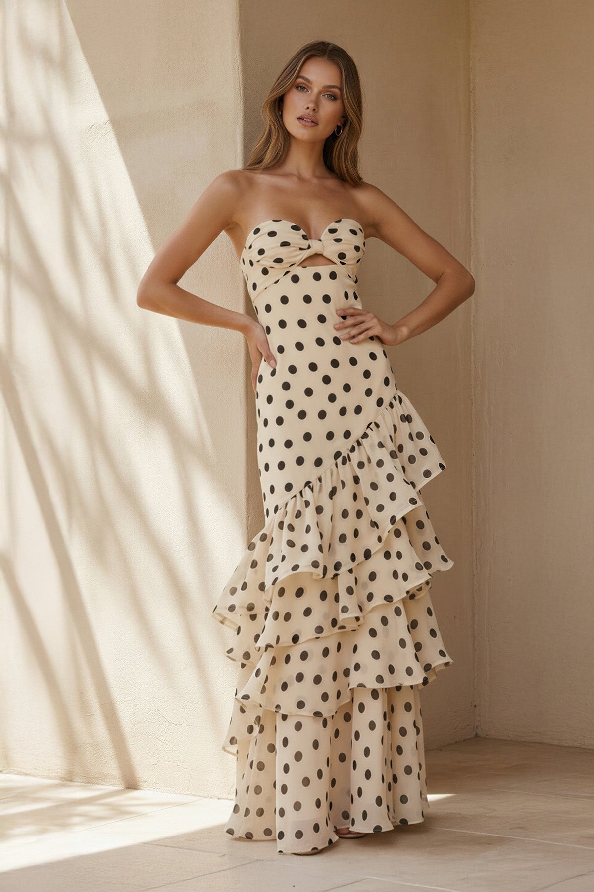 Robe longue ivoire bustier à volants - Harana