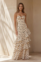 Robe longue ivoire bustier à volants - Harana