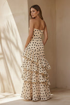 Robe longue ivoire bustier à volants - Harana