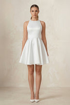 Robe de mariée blanche trapèze en satin dos nu sans manches - Harana