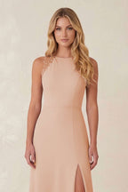 Robe demoiselle d’honneur champagne rose longue sans manches avec fente effet drapé - Harana