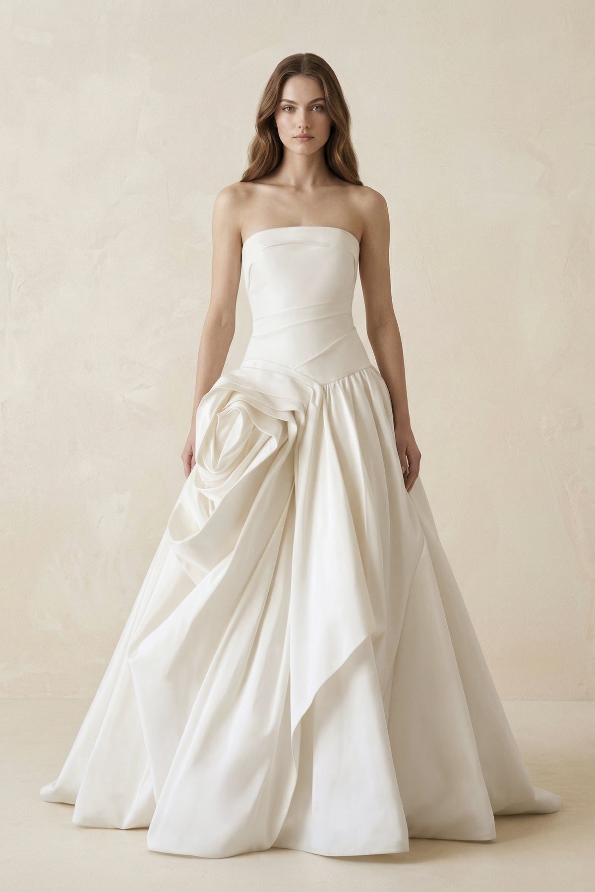 Robe de mariée blanche trapèze en satin bustier sans manches - Harana