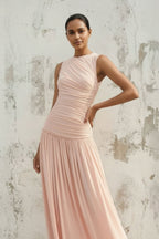 Robe longue rose poudré effet drapé - Harana