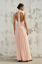 Robe longue rose poudré effet drapé - Harana