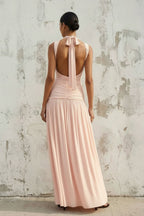 Robe longue rose poudré effet drapé - Harana