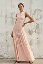 Robe longue rose poudré effet drapé - Harana