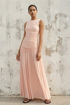 Robe longue rose poudré effet drapé - Harana