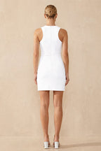Robe blanche courte coupe fourreau à col licou effet drapé - Harana