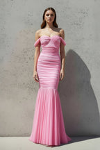 Robe longue candy pink effet drapé - Harana