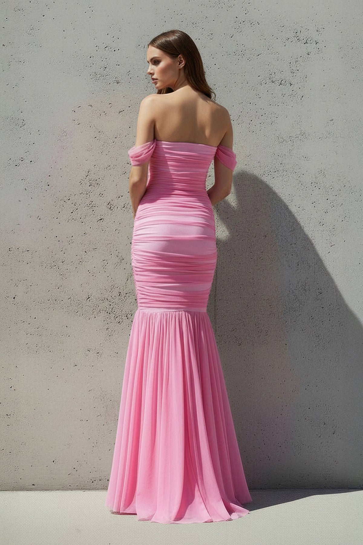 Robe longue candy pink effet drapé - Harana