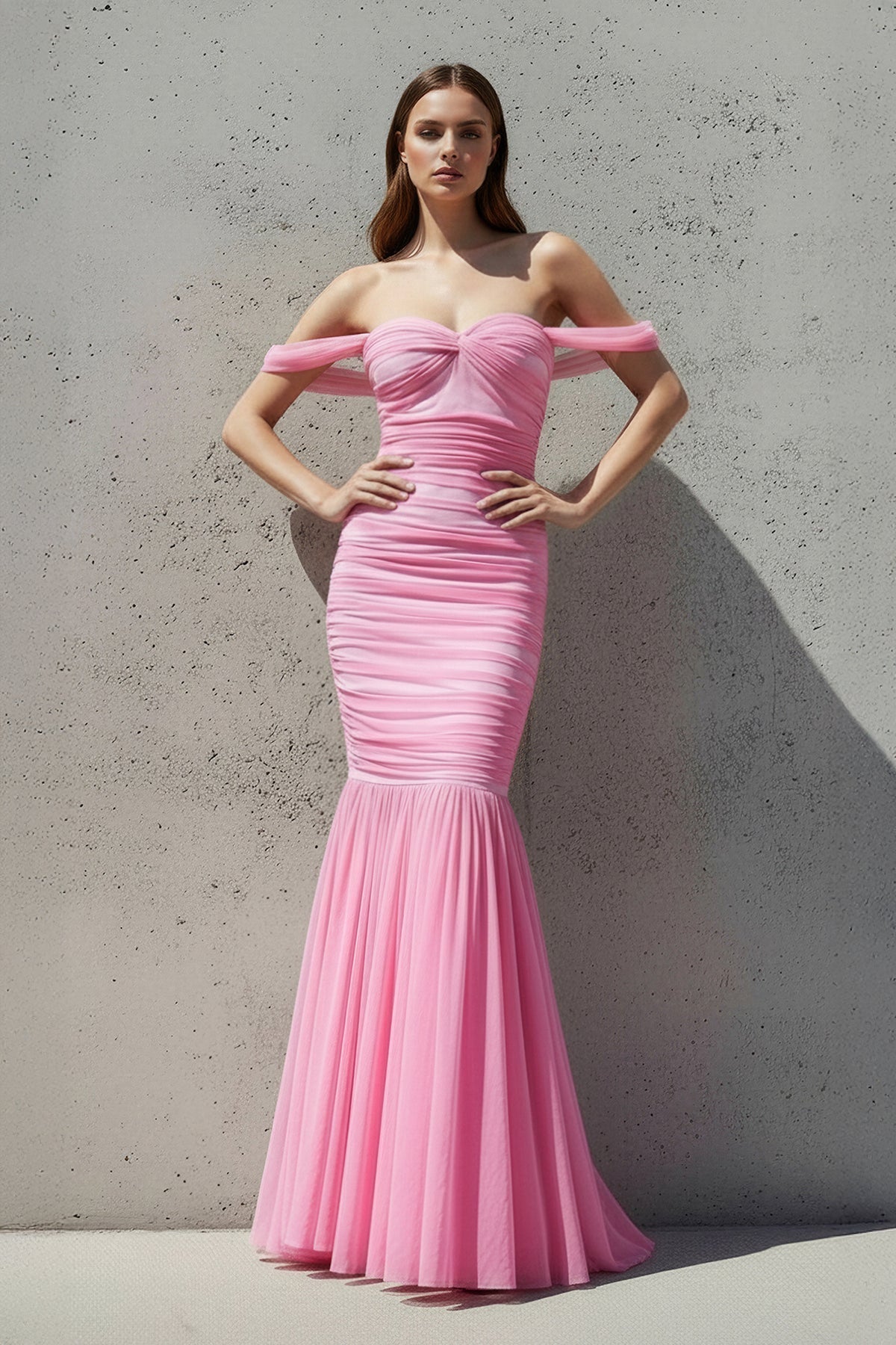 Robe longue candy pink effet drapé - Harana