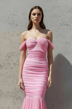 Robe longue candy pink effet drapé - Harana