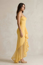 Robe longue effet drapé à volants - Harana