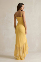 Robe longue effet drapé à volants - Harana