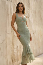 Robe midi coupe sirène effet drapé - Harana