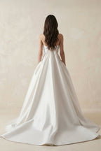 Robe de mariée blanc longue bustier sans manches froncée - Harana