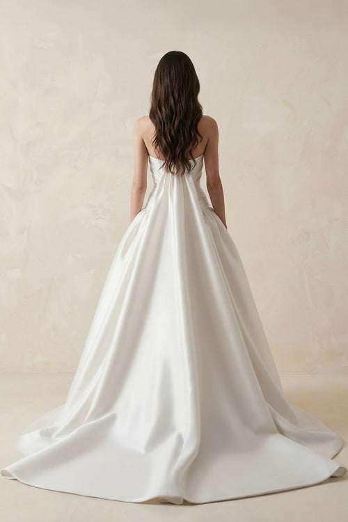 Robe de mariée blanc longue bustier sans manches froncée - Harana
