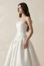 Robe de mariée blanc longue bustier sans manches froncée - Harana