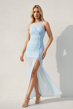 Robe longue bleu ciel avec fente effet drapé - Harana