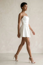 Robe de mariée blanche trapèze en satin bustier sans manches - Harana