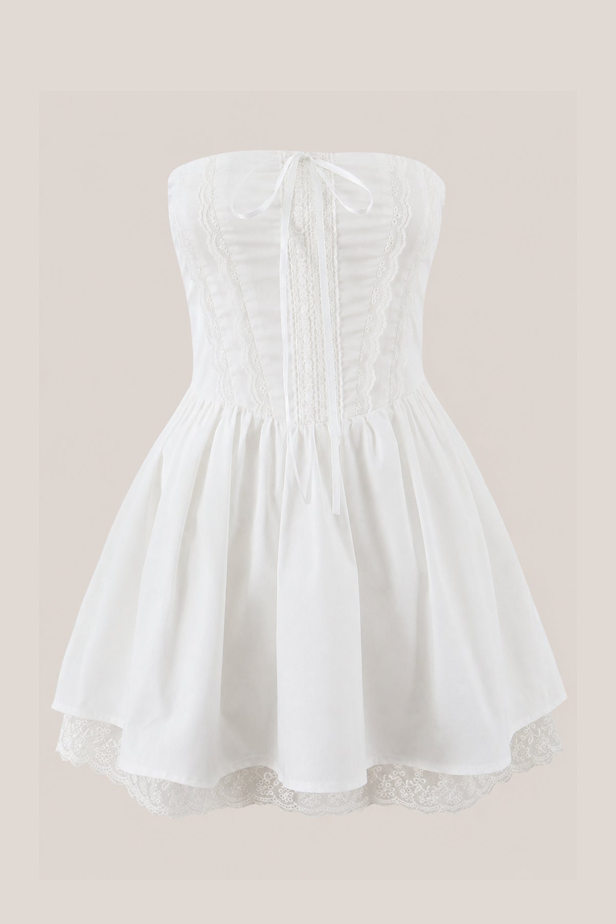 Robe blanche courte en coton coupe trapèze bustier ornée de volants - Harana
