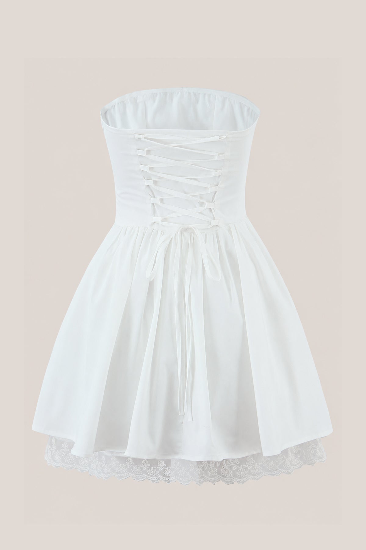 Robe blanche courte en coton coupe trapèze bustier ornée de volants - Harana