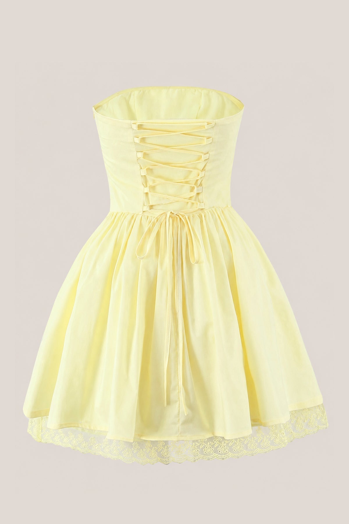 Robe jaune courte en coton coupe trapèze bustier ornée de volants - Harana