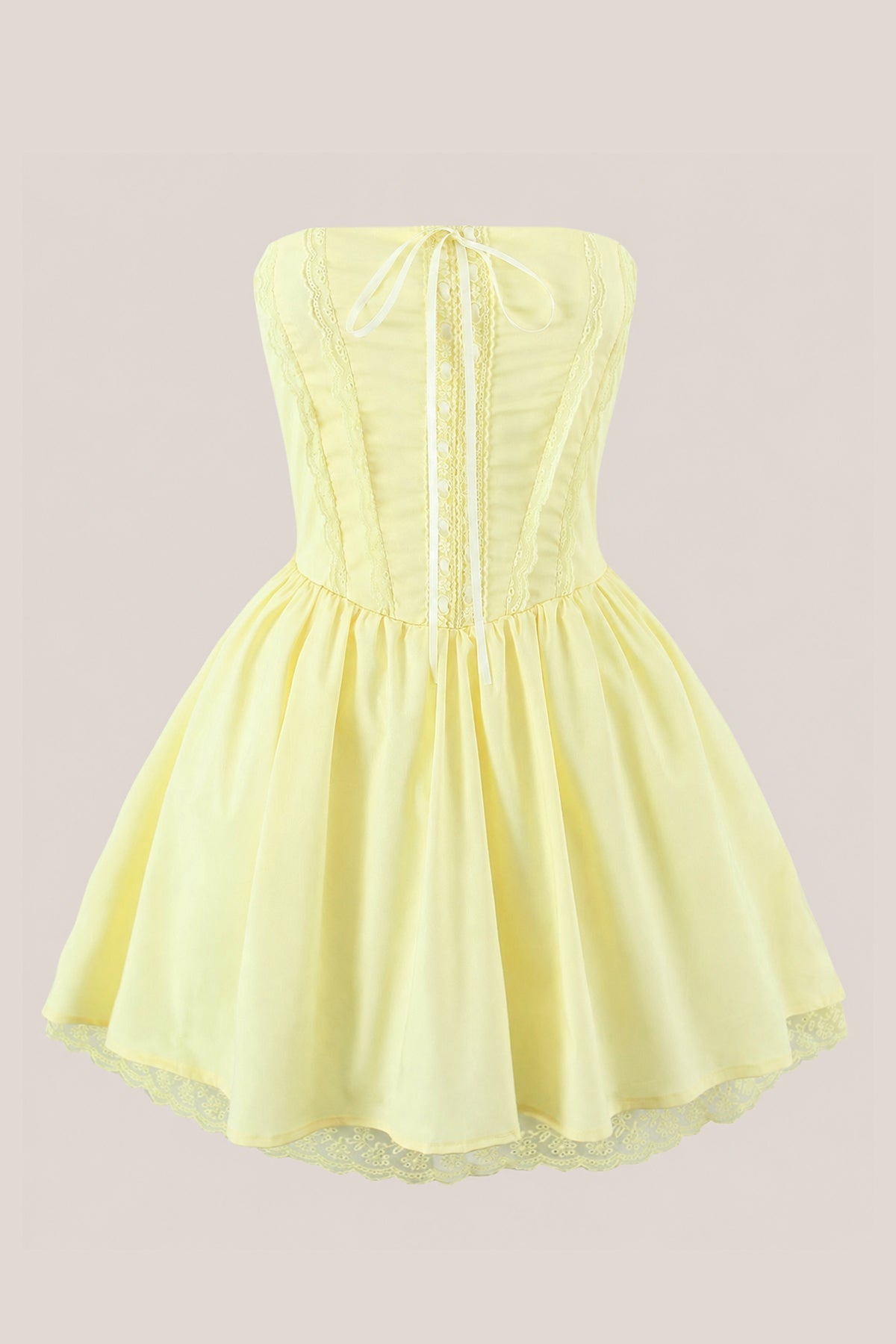 Robe jaune courte en coton coupe trapèze bustier ornée de volants - Harana