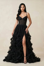 Robe de mariée noire trapèze en tulle décolleté cœur sans manches - Harana