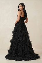 Robe de mariée noire trapèze en tulle décolleté cœur sans manches - Harana