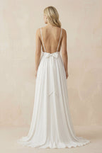 Robe de mariée blanche trapèze en mousseline dos nu à fines bretelles - Harana