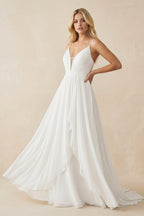Robe de mariée blanche trapèze en mousseline dos nu à fines bretelles - Harana