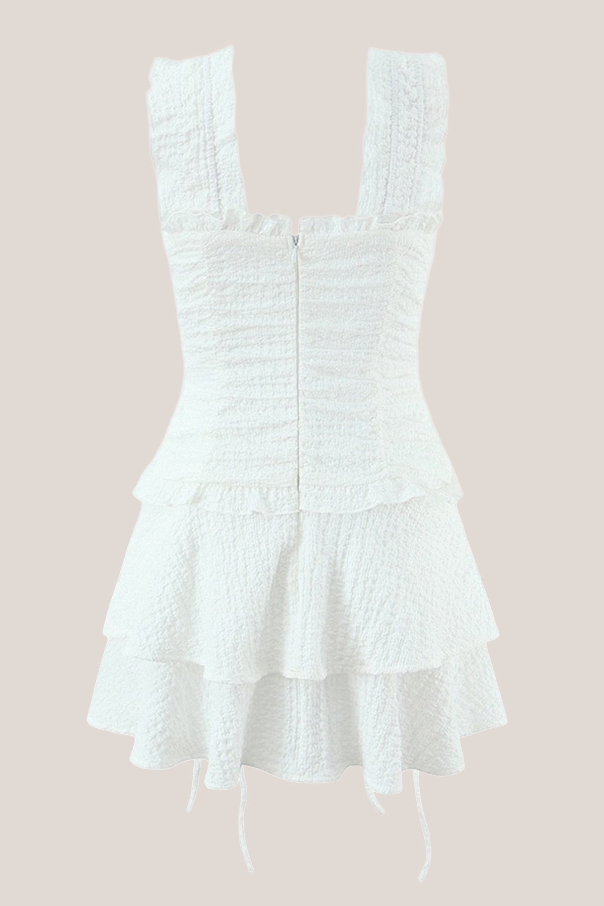 Robe blanche courte en coton à encolure carrée plissée - Harana