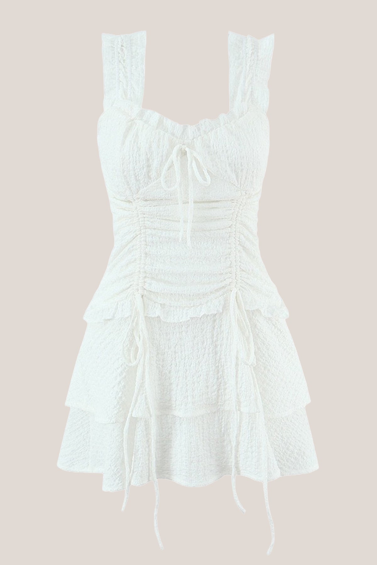 Robe blanche courte en coton à encolure carrée plissée - Harana