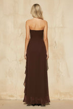 Robe longue marron à volants - Harana