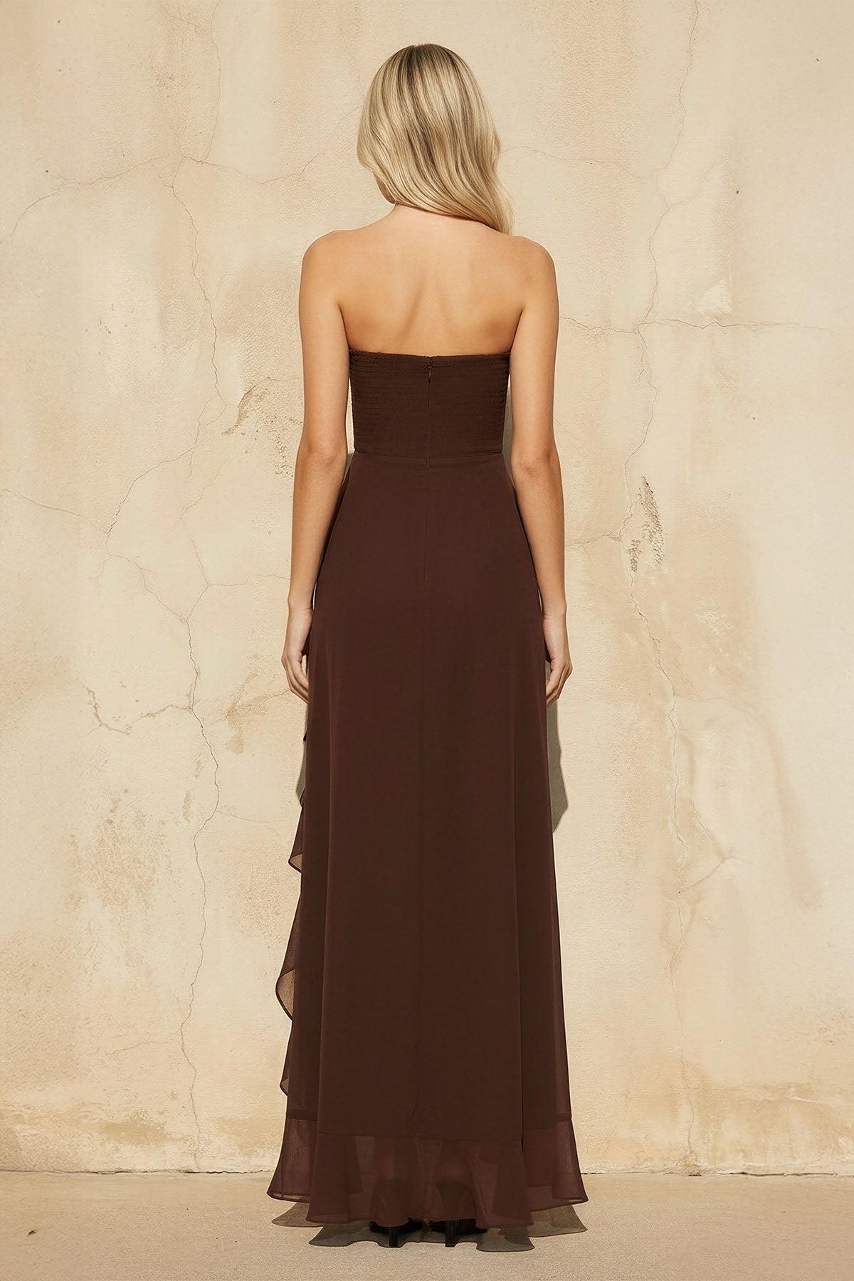 Robe longue marron à volants - Harana