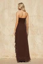 Robe longue marron à volants - Harana