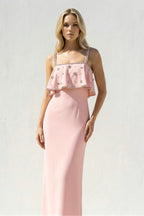 Robe longue rose perlée à volants - Harana