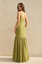 Robe longue olive à volants - Harana