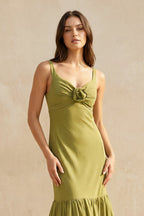 Robe longue olive à volants - Harana