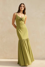 Robe longue olive à volants - Harana